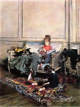  old Oil Painting - Peaceful Days aka The Music Lesson genre Giovanni Boldini